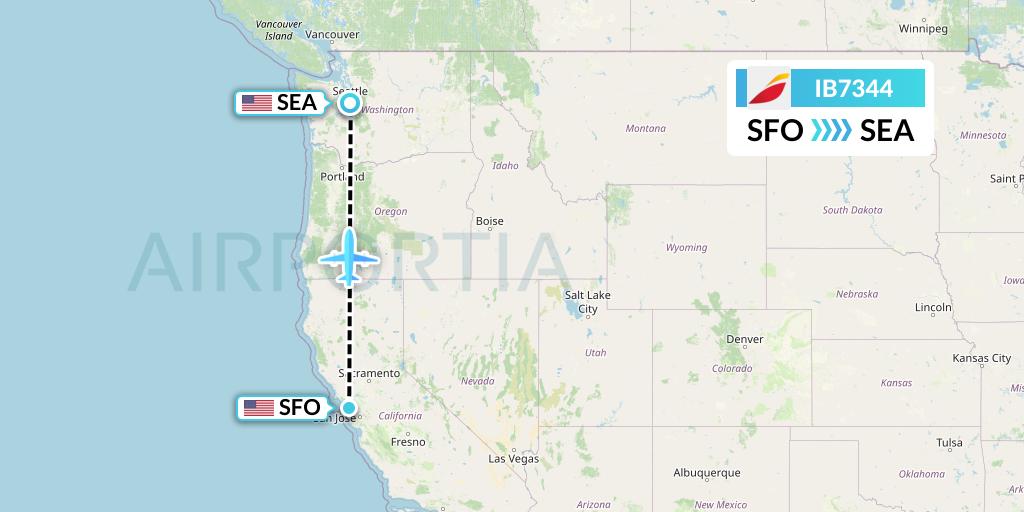 IB7344 Iberia Flight Map: San Francisco to Seattle