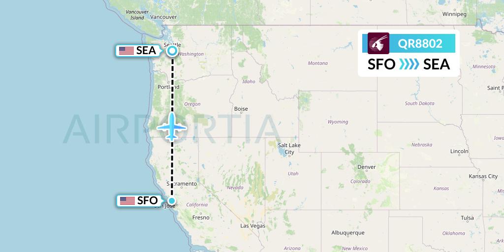 QR8802 Qatar Airways Flight Map: San Francisco to Seattle