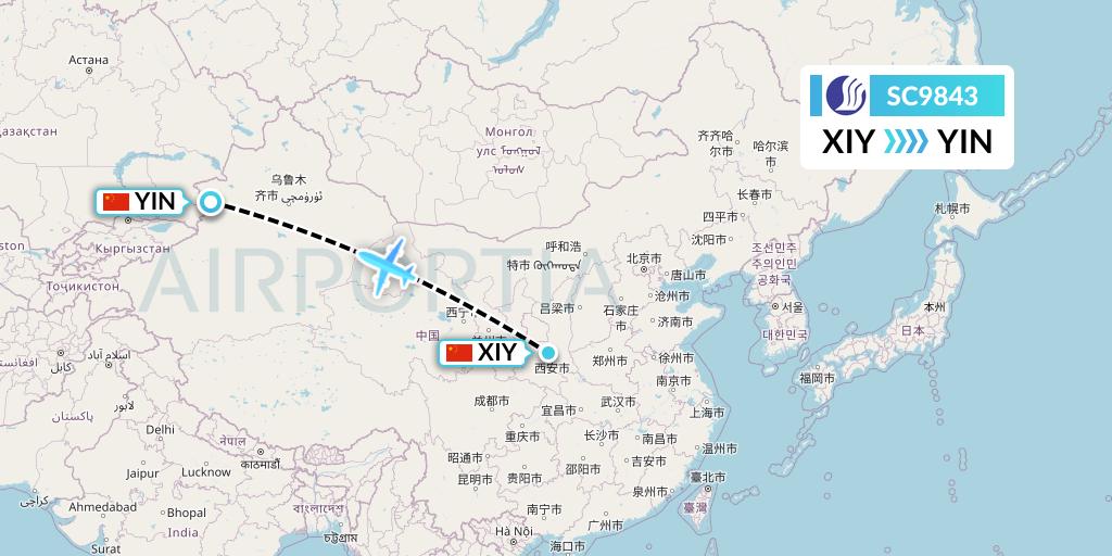 SC9843 Shandong Airlines Flight Map: Xi'an to Yining