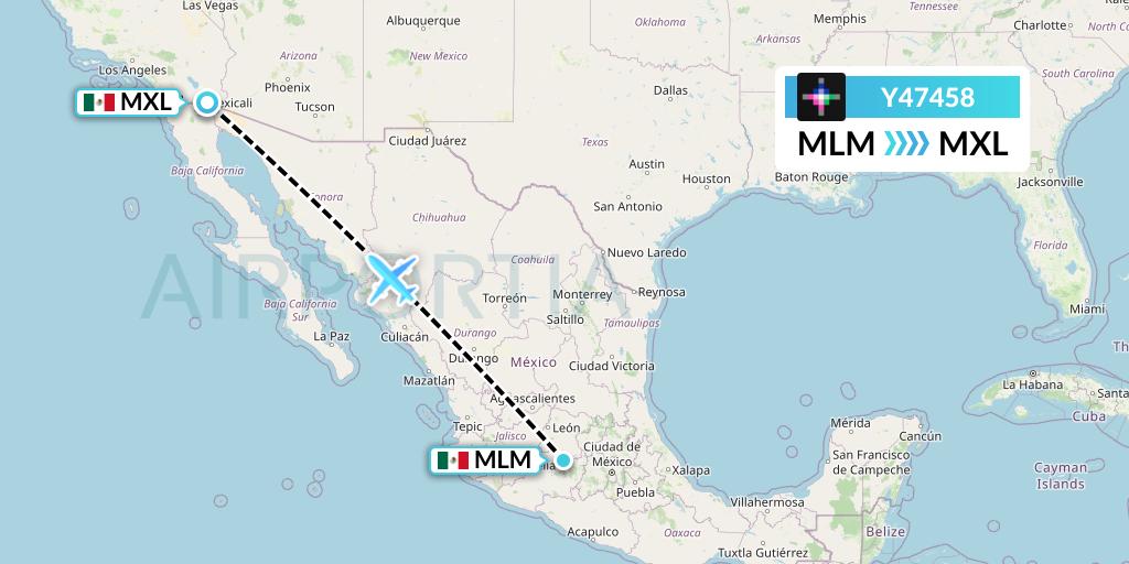 Y47458 Volaris Flight Map: Morelia to Mexicali