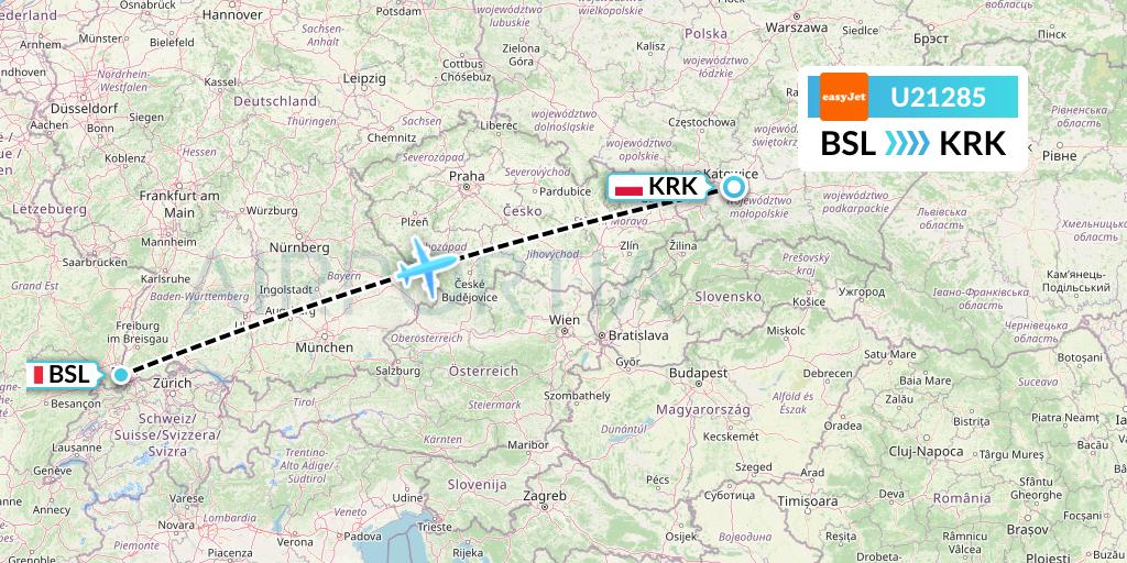 U21285 EasyJet Flight Map: Basel to Krakow