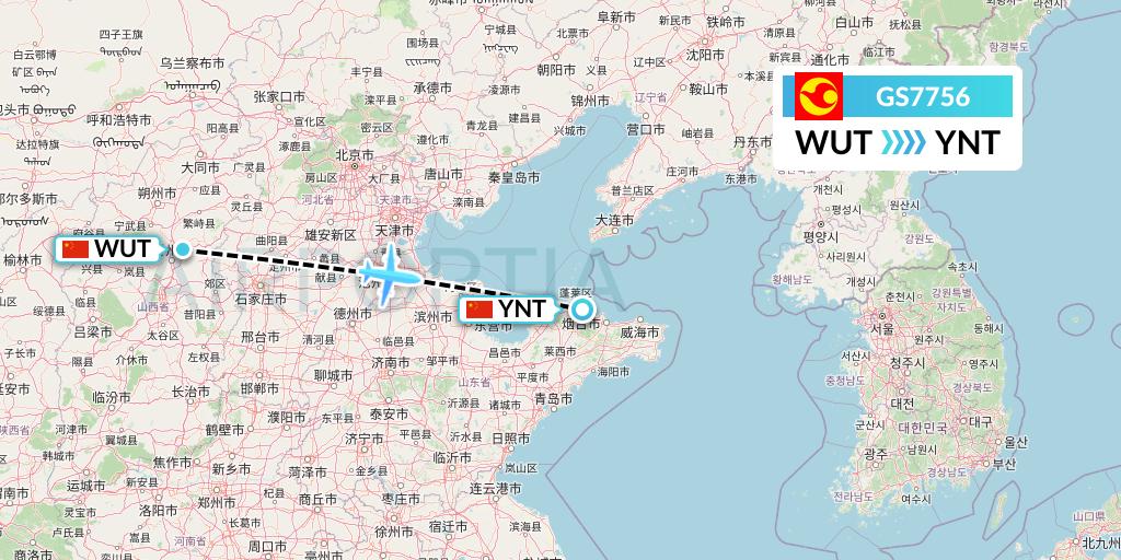 GS7756 Tianjin Airlines Flight Map: Taiyuan to Yantai
