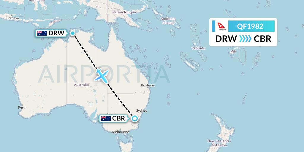 QF1982 Qantas Flight Map: Darwin to Canberra