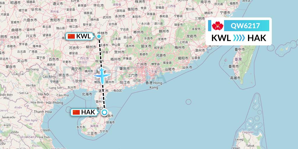 QW6217 Qingdao Airlines Flight Map: Guilin to Haikou
