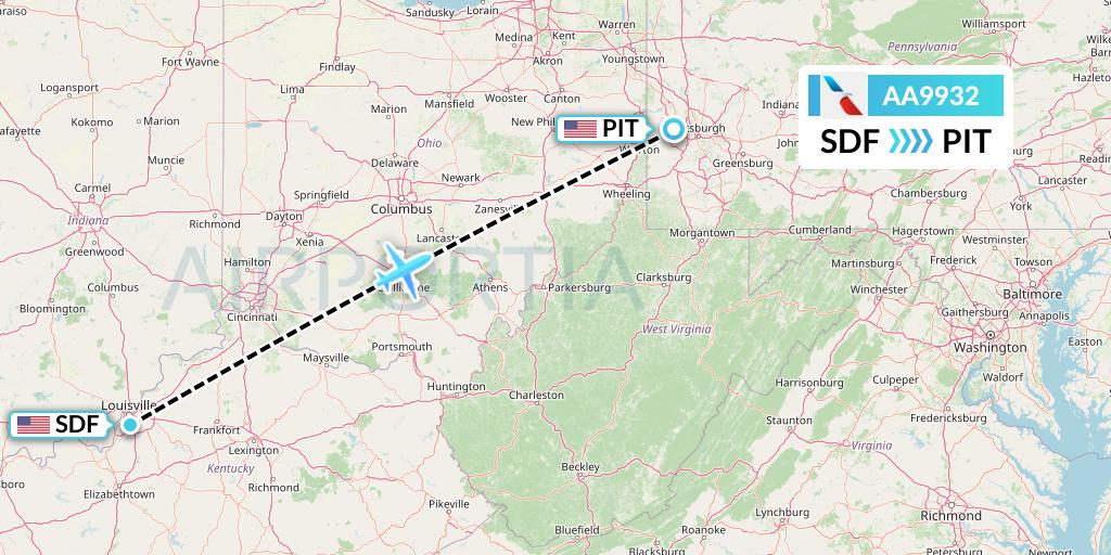 AA9932 American Airlines Flight Map: Louisville to Pittsburgh
