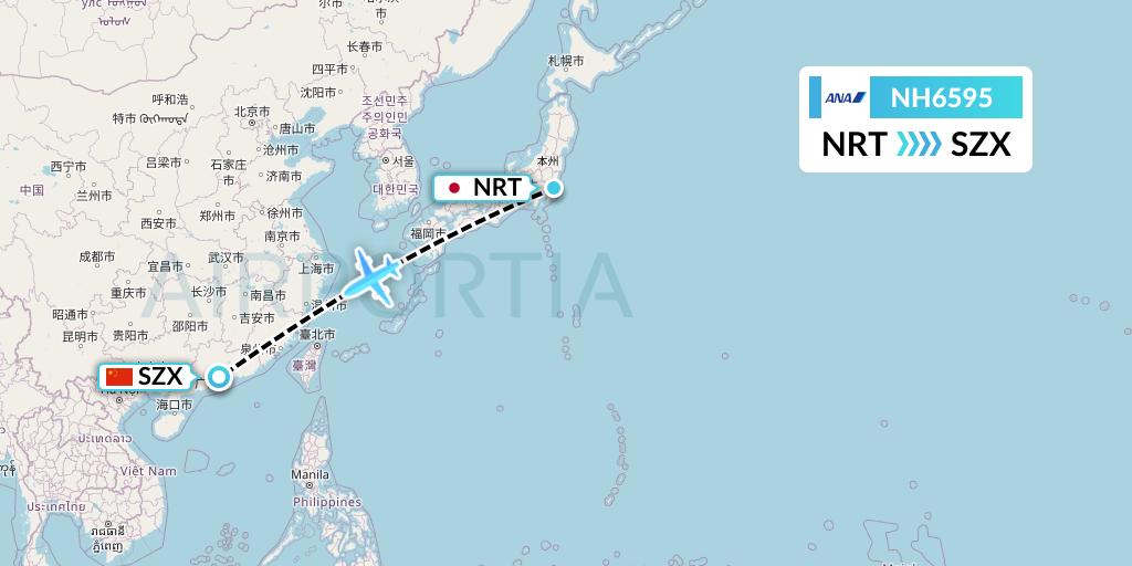 NH6595 All Nippon Airways Flight Map: Tokyo to Shenzhen