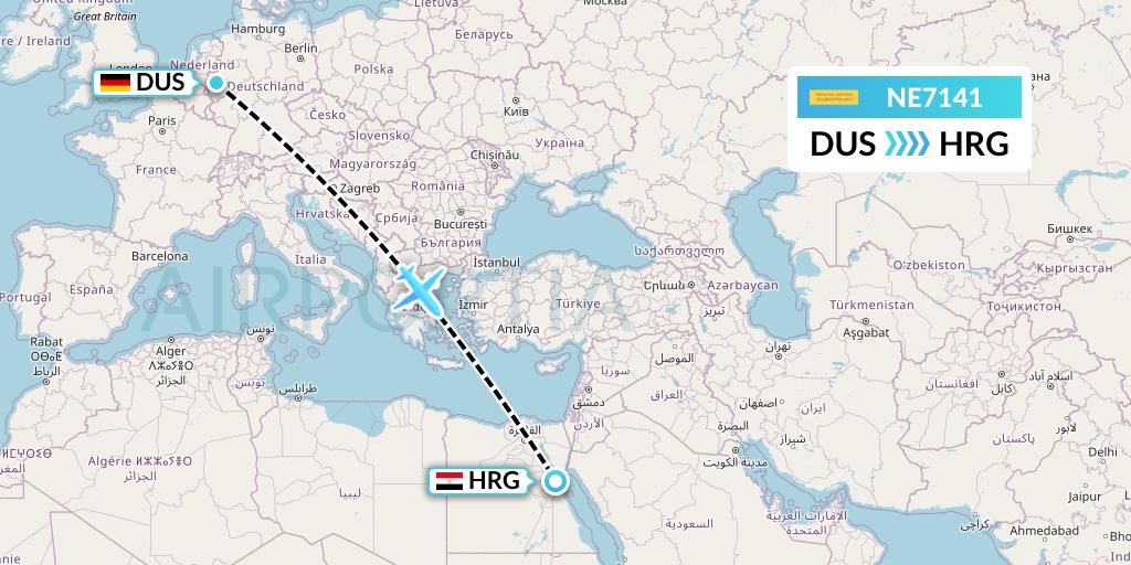 NE7141 Nesma Airlines Flight Map: Dusseldorf to Hurghada
