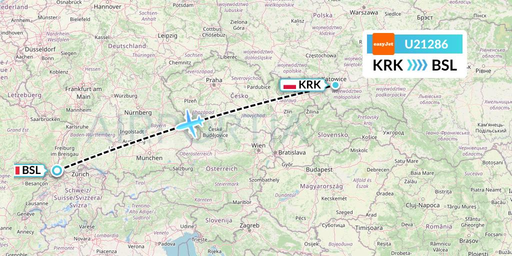 U21286 EasyJet Flight Map: Krakow to Basel