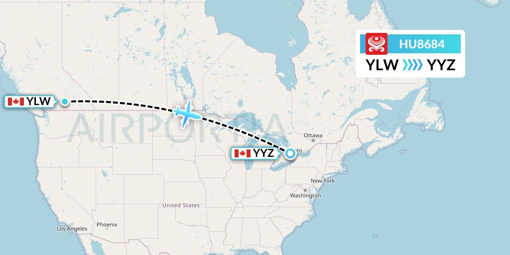 HU8684 Hainan Airlines Flight Map: Kelowna to Toronto