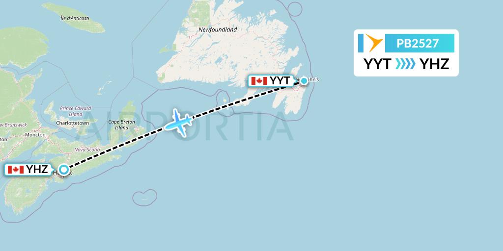 PB2527 PAL Airlines Flight Map: St. John's to Halifax