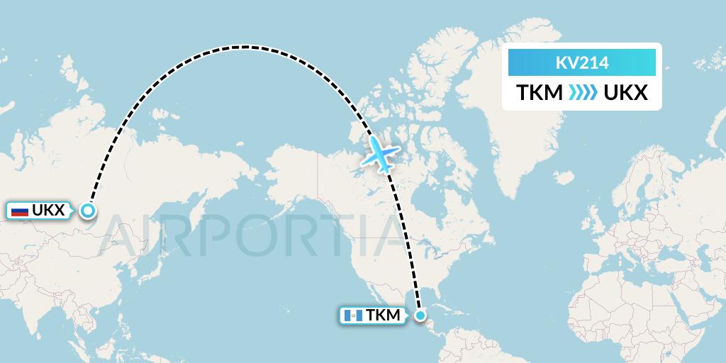 KV214 KrasAvia Flight Map: Tikal to Ust-Kut
