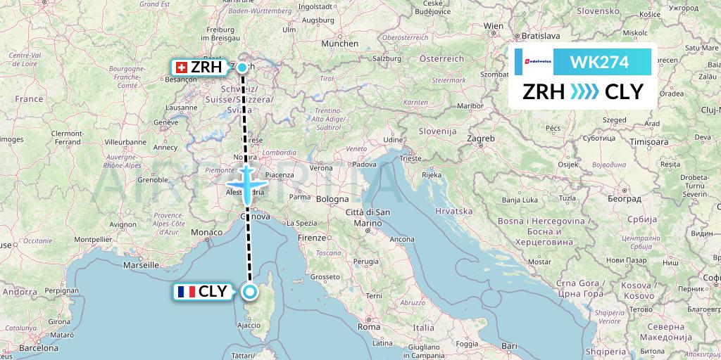 WK274 Edelweiss Air Flight Map: Zurich to Calvi