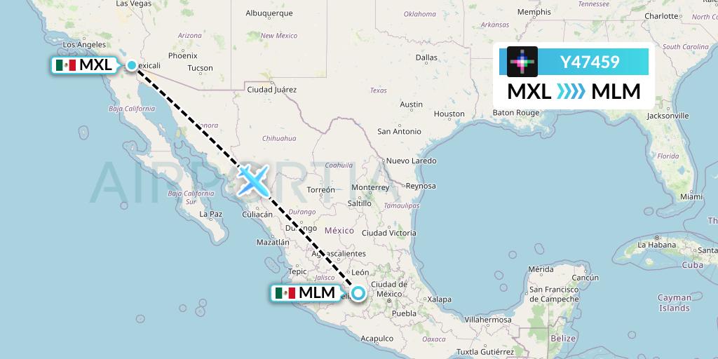 Y47459 Volaris Flight Map: Mexicali to Morelia