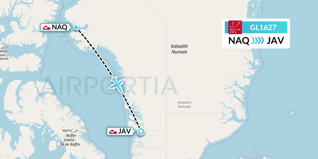 GL1627 Air Greenland Flight Map: Qaanaaq to Ilulissat