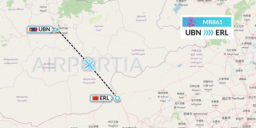 MR861 Hunnu Air Flight Map: Ulan Bator to Erenhot