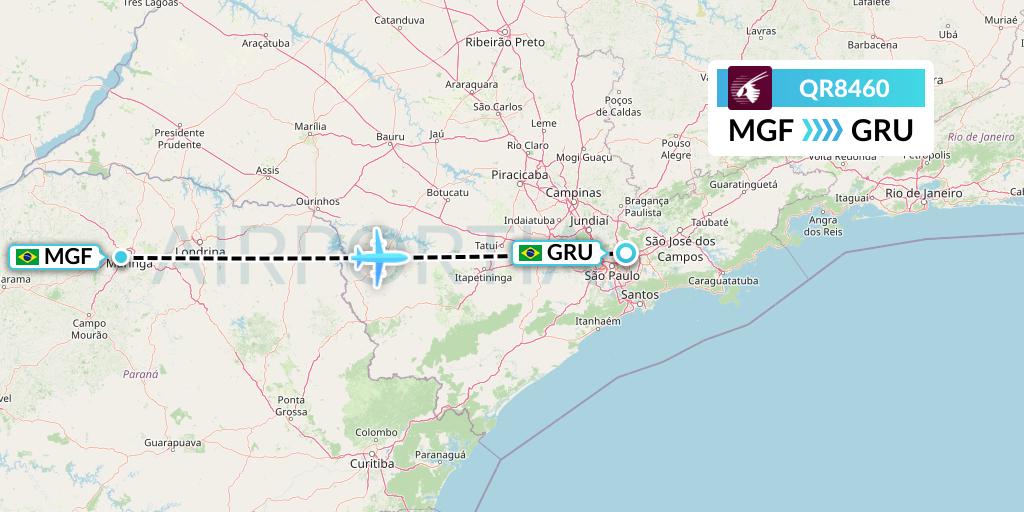 QR8460 Qatar Airways Flight Map: Maringa to Sao Paulo
