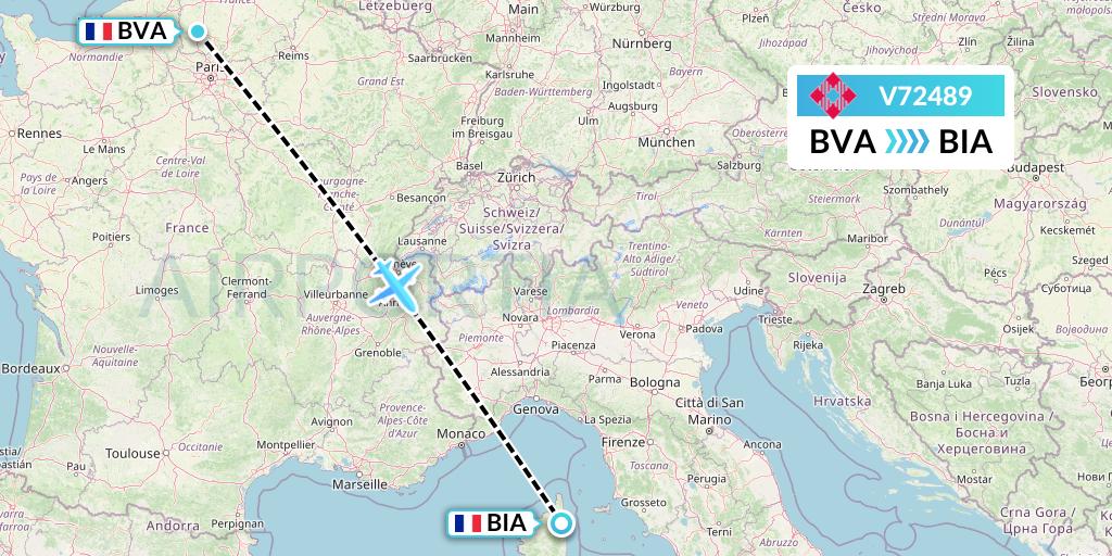 V72489 Volotea Flight Map: Paris to Bastia