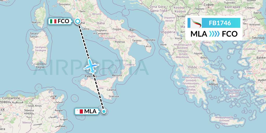 FB1746 Bulgaria Air Flight Map: Malta to Rome