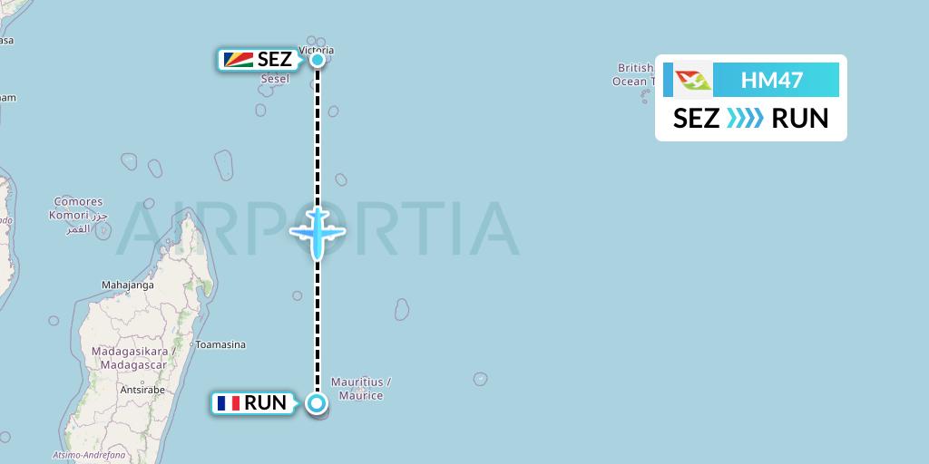 HM47 Air Seychelles Flight Map: Victoria to Saint-Denis