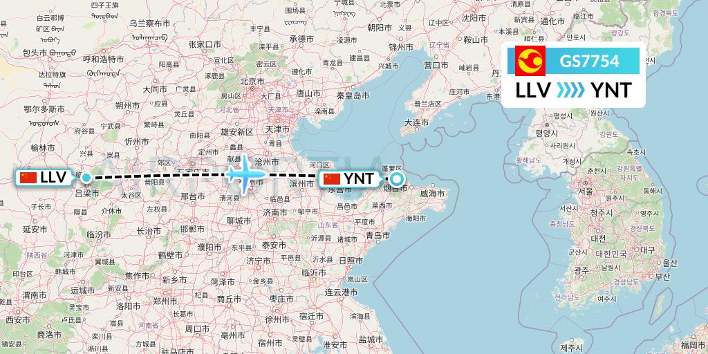 GS7754 Tianjin Airlines Flight Map: Kunming to Yantai