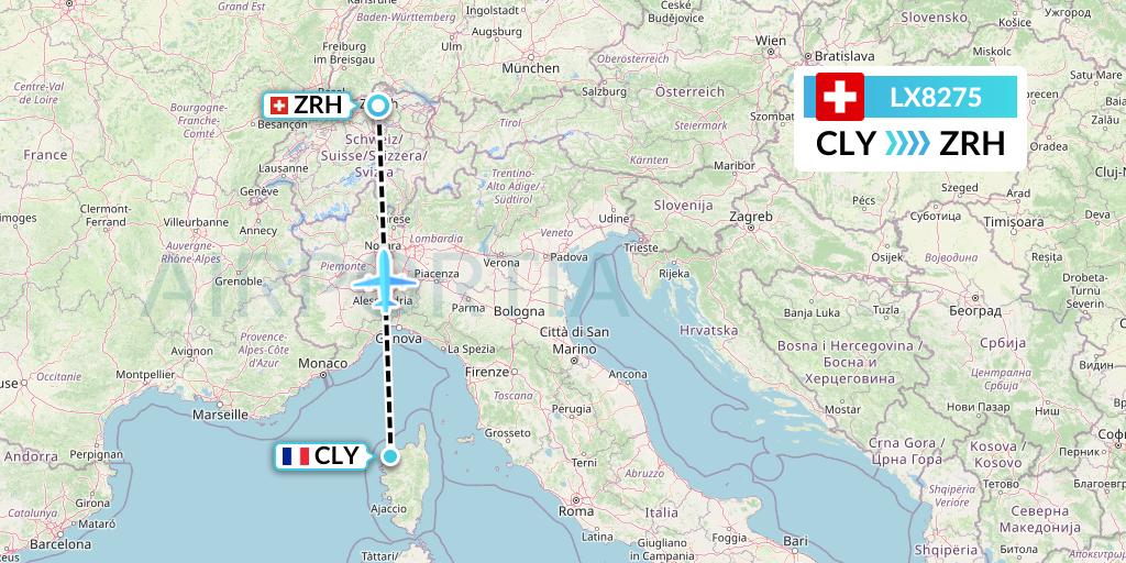 LX8275 Swiss Flight Map: Calvi to Zurich