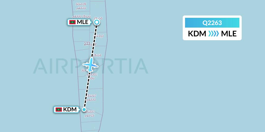 Q2263 Maldivian Flight Map: Kaadedhdhoo Island to Male
