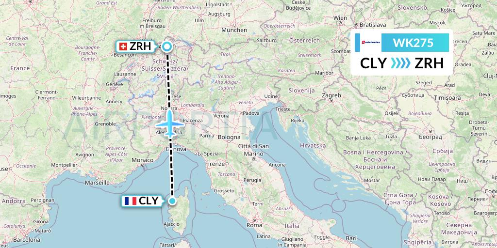 WK275 Edelweiss Air Flight Map: Calvi to Zurich