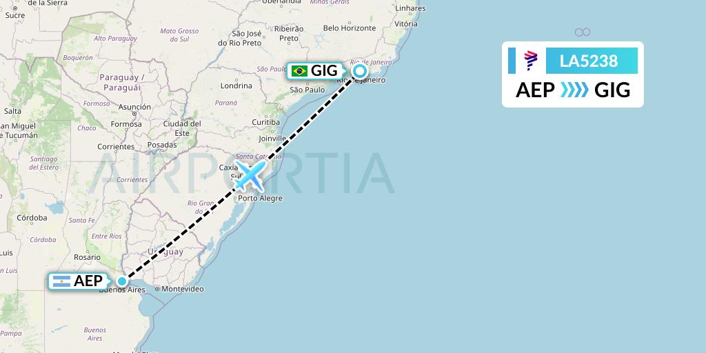LA5238 LAN Airlines Flight Map: Buenos Aires to Rio de Janeiro