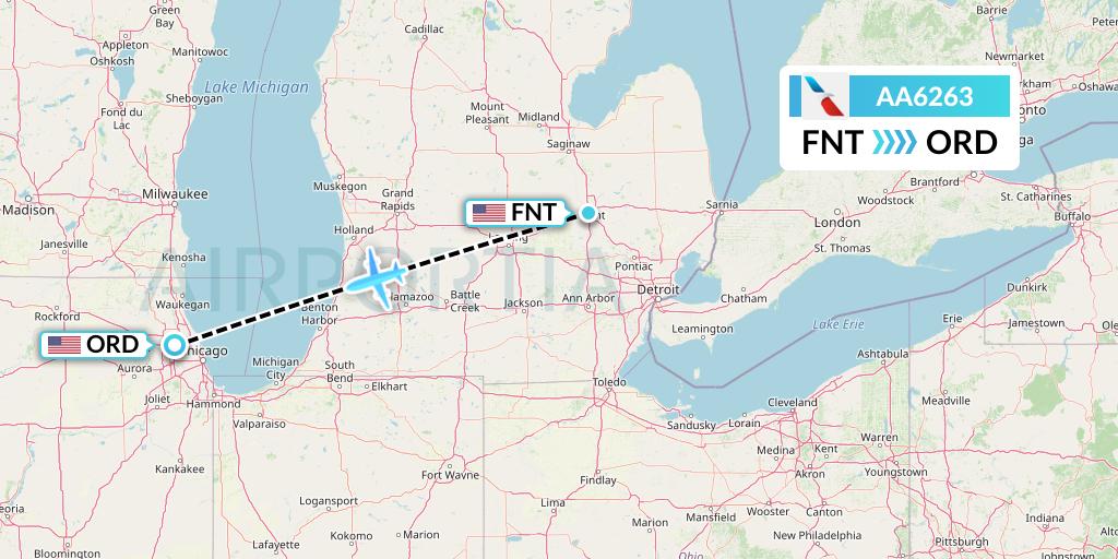 AA6263 American Airlines Flight Map: Flint to Chicago