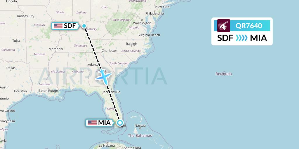QR7640 Qatar Airways Flight Map: Louisville to Miami