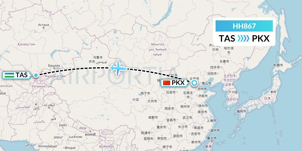 HH867 Qanot Sharq Flight Map: Tashkent to Beijing