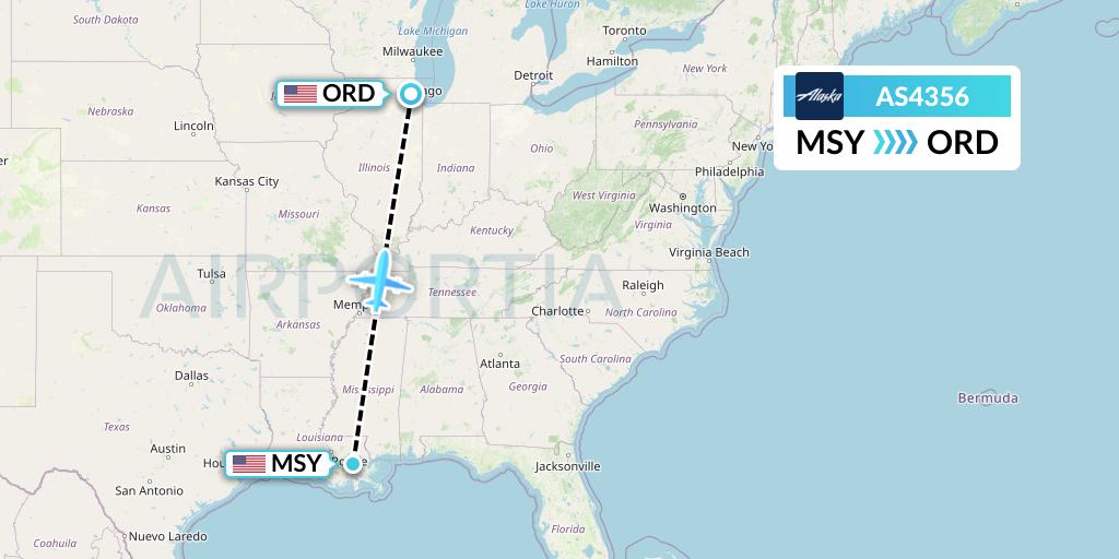AS4356 Alaska Airlines Flight Map: New Orleans to Chicago