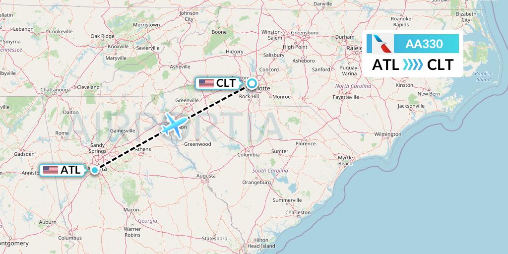 AA330 American Airlines Flight Map: Atlanta to Charlotte
