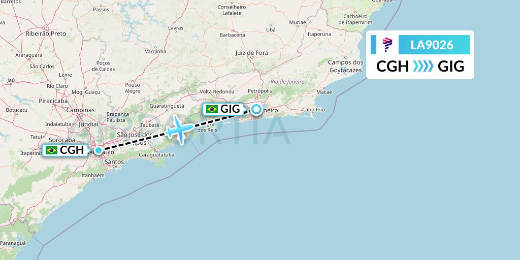 LA9026 LAN Airlines Flight Map: Sao Paulo to Rio de Janeiro