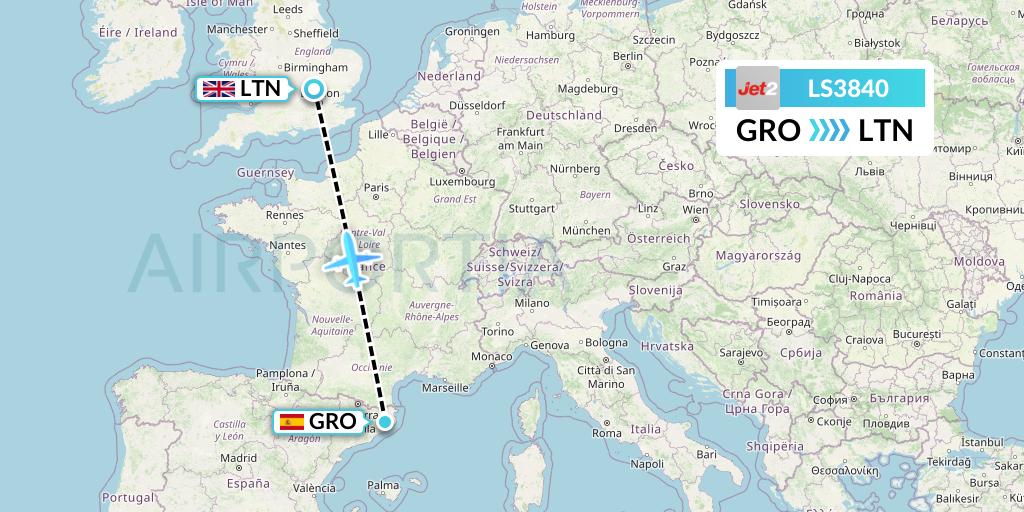 LS3840 Jet2 Flight Map: Girona to London