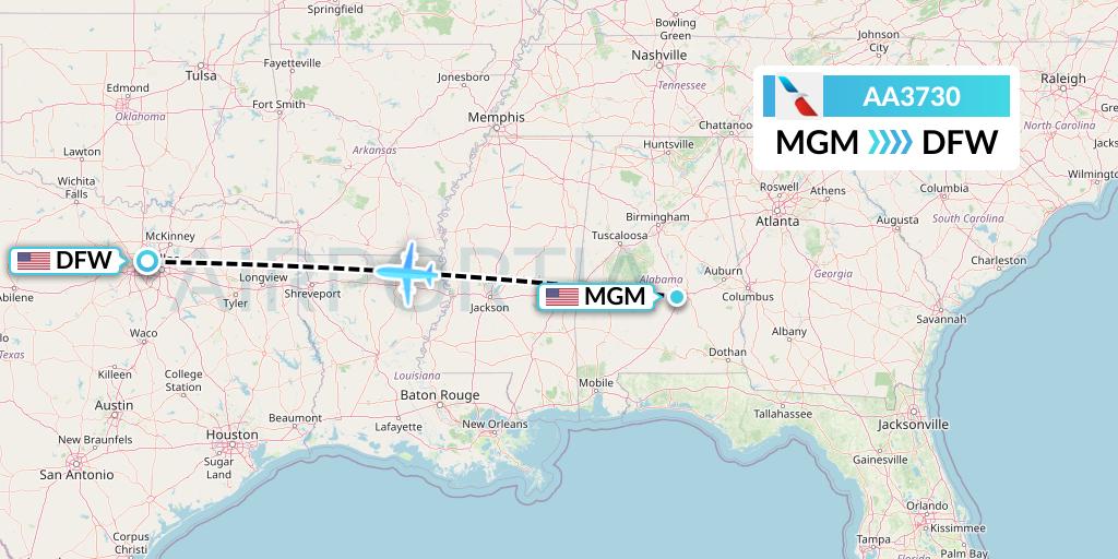 AA3730 American Airlines Flight Map: Montgomery to Dallas