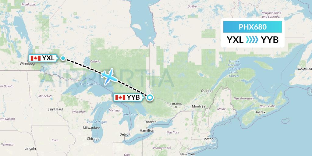 PHX680 SkyCare Flight Map: Sioux Lookout to North Bay