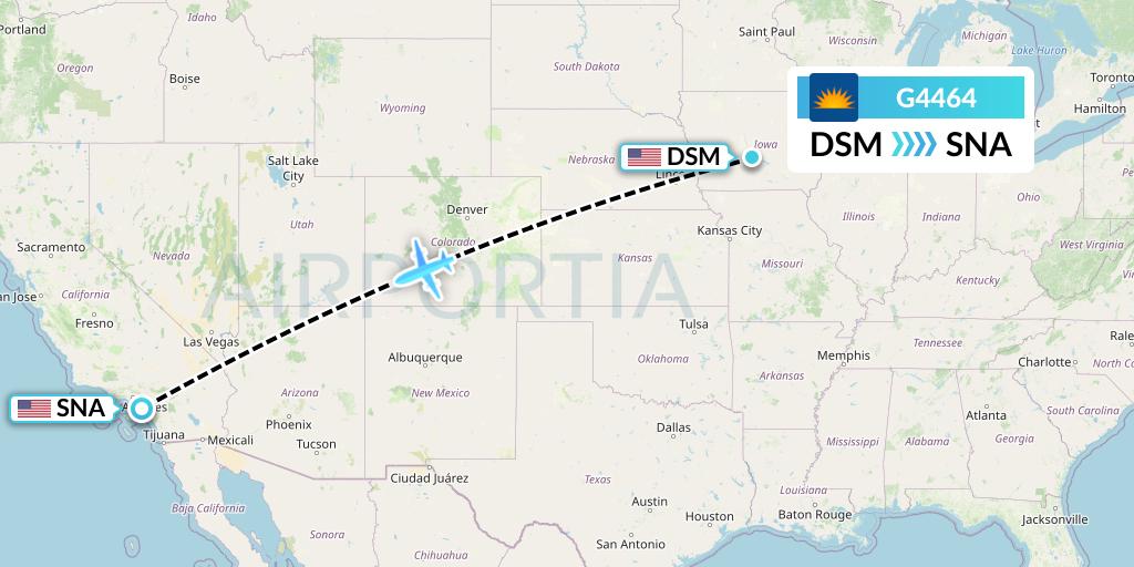 G4464 Allegiant Air Flight Map: Des Moines to Orange County
