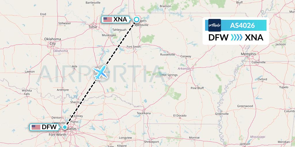AS4026 Alaska Airlines Flight Map: Dallas to Bentonville
