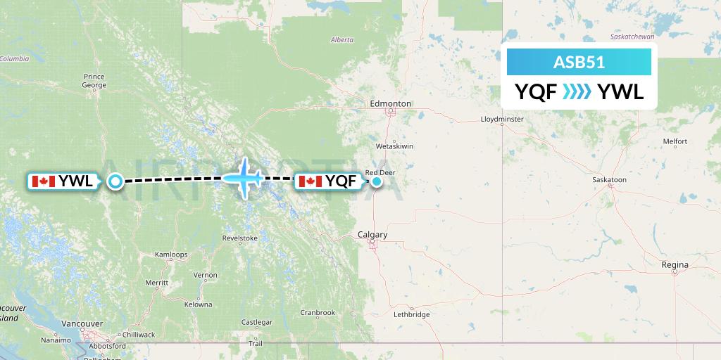 ASB51 Air Spray Flight Map: Red Deer to Williams Lake