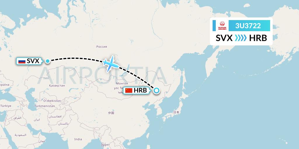 3U3722 Sichuan Airlines Flight Map: Yekaterinburg to Harbin