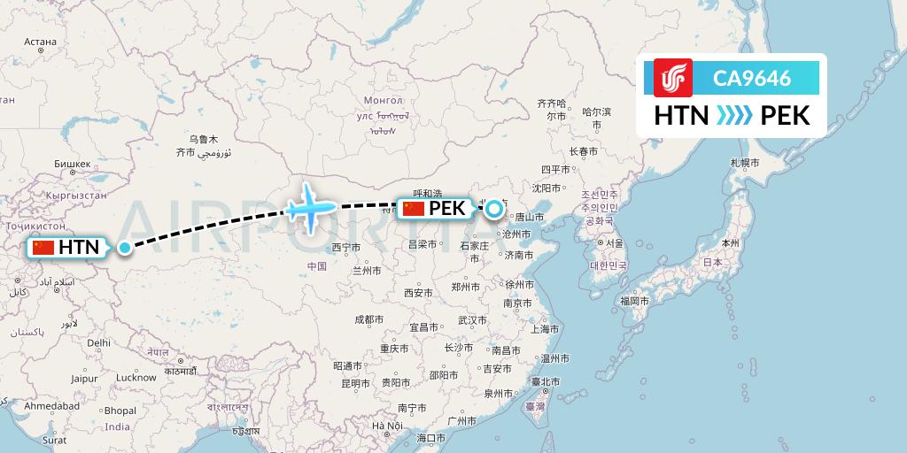 CA9646 Air China Flight Map: Hotan to Beijing