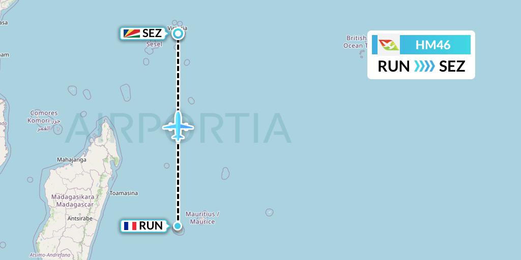 HM46 Air Seychelles Flight Map: Saint-Denis to Victoria