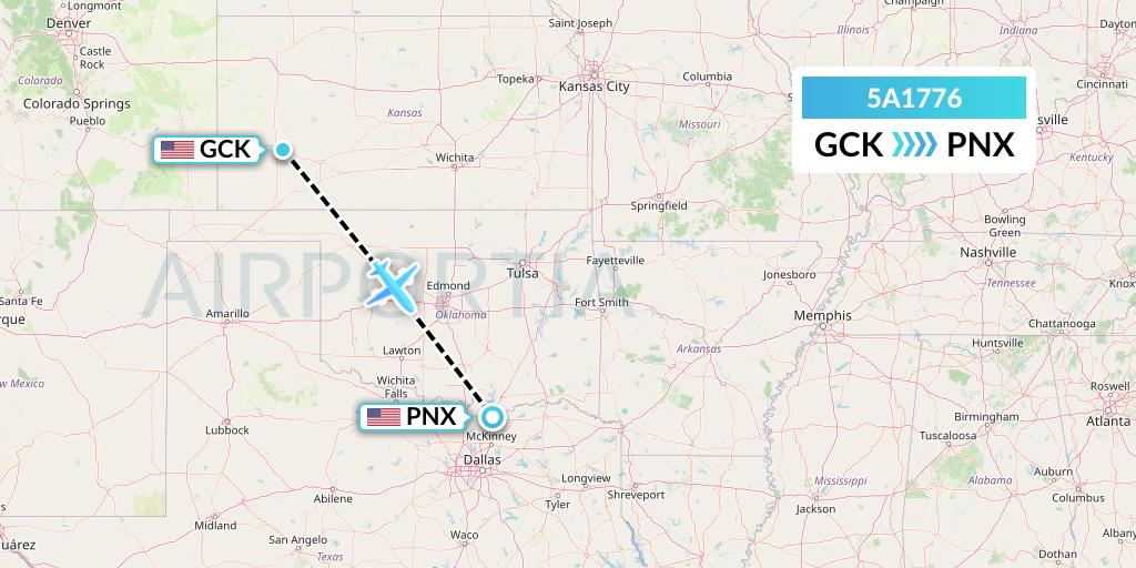 5A1776 Alpine Air Express Flight Map: Garden City to Sherman-Denison