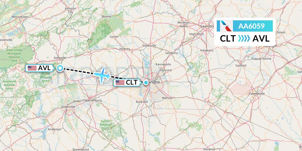 AA6059 American Airlines Flight Map: Charlotte to Asheville