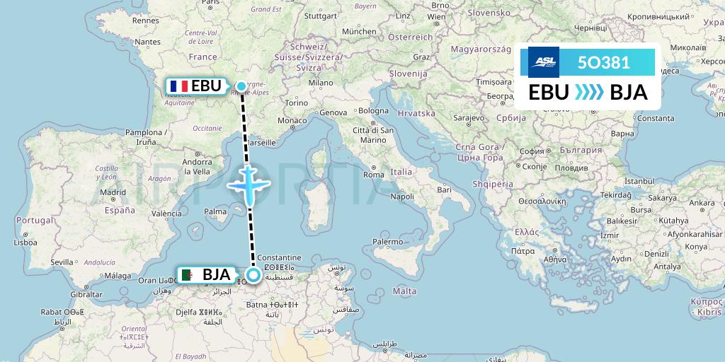 5O381 ASL Airlines France Flight Map: Saint Etienne to Bejaia