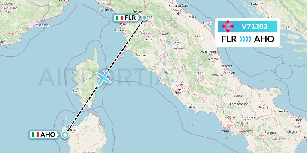 V71303 Volotea Flight Map: Florence to Alghero