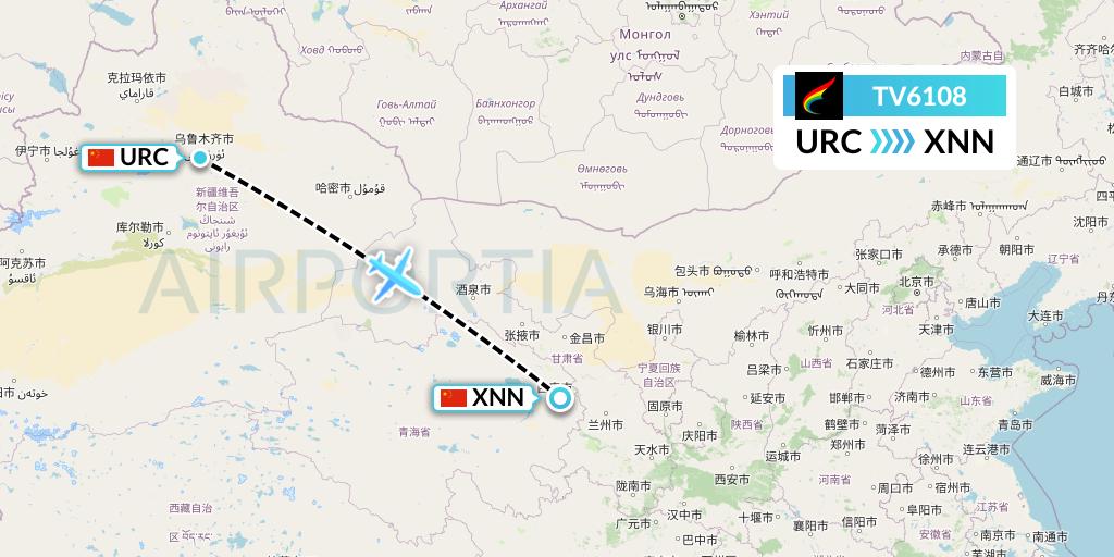 TV6108 Tibet Airlines Flight Map: Urumqi to Xining