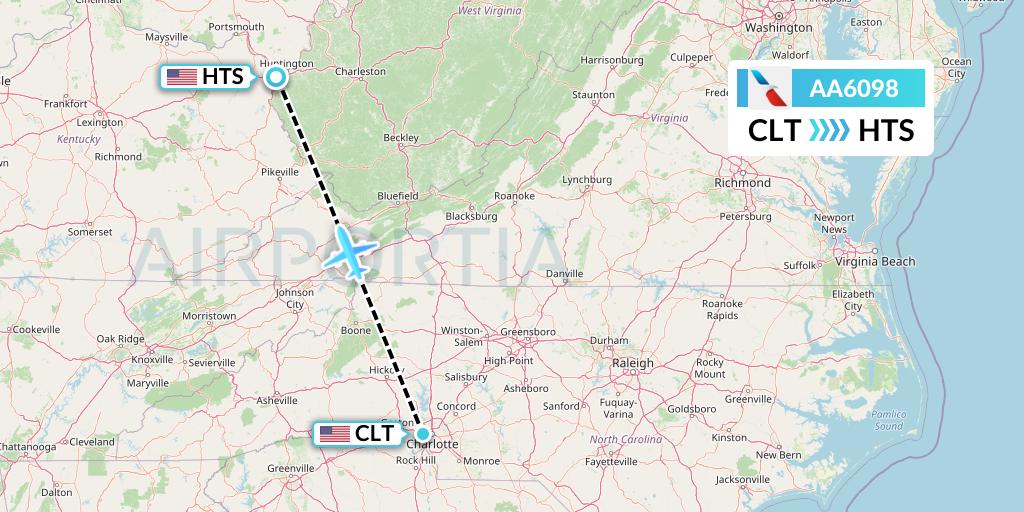 AA6098 American Airlines Flight Map: Charlotte to Huntington