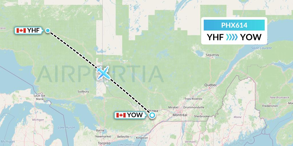 PHX614 SkyCare Flight Map: Hearst to Ottawa
